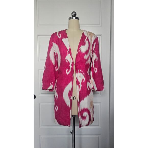 Chico's Ikat Bloom 3/4 Sleeve Jacket Topper, Sz 1P= US 8/10, PTP: 20in - Picture 1 of 8